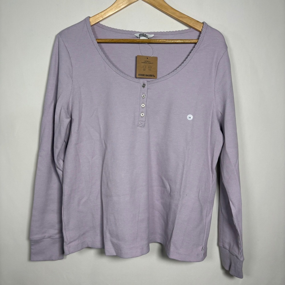 Eddie Bauer Womens Infinity Thermal Henley Top Wisteria Purple 1X NWT NEW